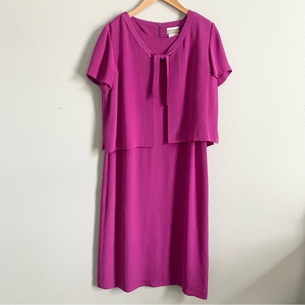 Coldwater Creek Fuchsia Pink Silk Chiffon Sheath Dress and Shrug Set Size 12 - Picture 1 of 5